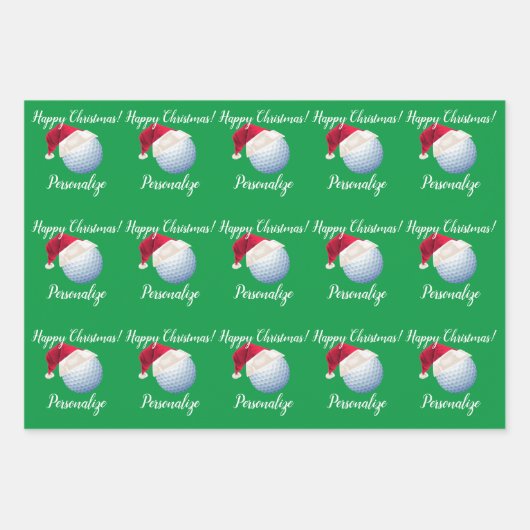 クリスマスパーソナライズされたゴルフボールスポーツサンタ ラッピングペーパーシート (正面2)