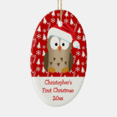 クリスマスパーソナライズされたサンタフクロウの子供/ベビー/最初 セラミックオーナメント (右)