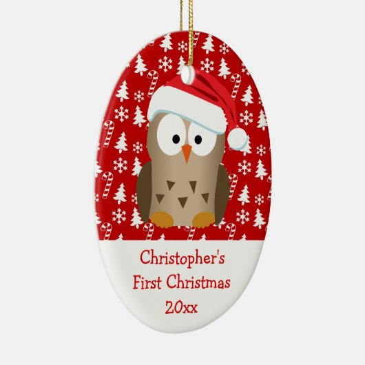クリスマスパーソナライズされたサンタフクロウの子供/ベビー/最初 セラミックオーナメント (右)