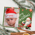クリスマスパーソナライズされたサンタ写真緑はがき ポストカード<br><div class="desc">Christmasパーソナライズされた Photo Postagaki Santa Clausコレクション： https://www.zazzle.com/collections/love_christmas_collection-119212194434211063</div>