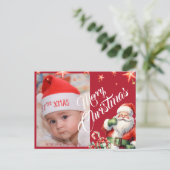 クリスマスパーソナライズされたサンタ写真赤はがき ポストカード (スタンド正面)