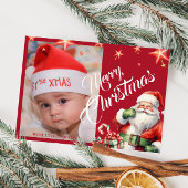 クリスマスパーソナライズされたサンタ写真赤はがき ポストカード