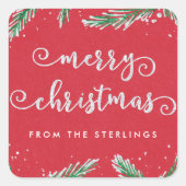 クリスマスパーソナライズされたシール赤 | グリッタールック スクエアシール (正面)