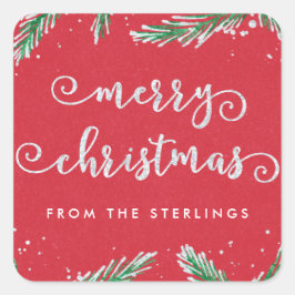 クリスマスパーソナライズされたシール赤 | グリッタールック スクエアシール