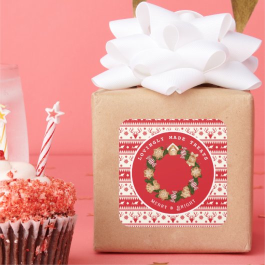 クリスマスパーソナライズされたジンジャーパンリースシール スクエアシール (パーティー)