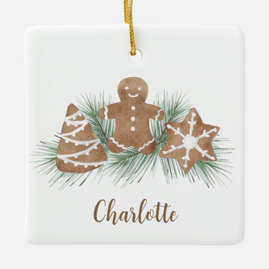 クリスマスパーソナライズされたジンジャーパン セラミックオーナメント (正面)