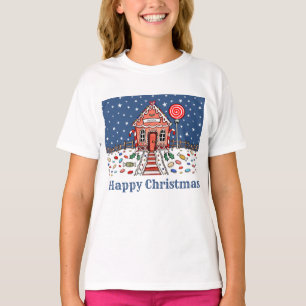 クリスマスパーソナライズされたジンジャーブレッドハウスTシャツ Tシャツ