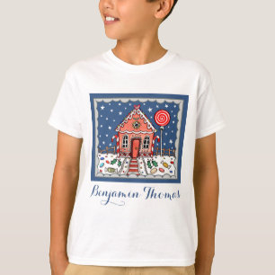クリスマスパーソナライズされたジンジャーブレッドハウスTシャツ Tシャツ