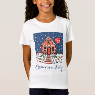 クリスマスパーソナライズされたジンジャーブレッドハウスTシャツ Tシャツ