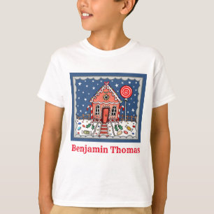 クリスマスパーソナライズされたジンジャーブレッドハウスTシャツ Tシャツ