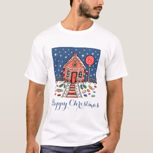 クリスマスパーソナライズされたジンジャーブレッドハウスTシャツ Tシャツ