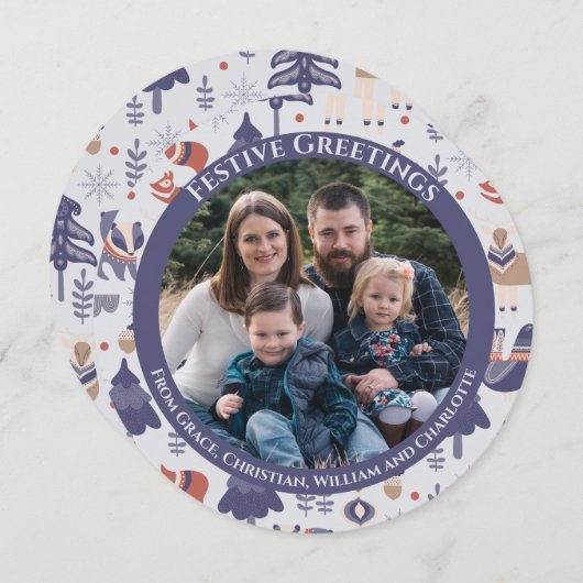 クリスマスパーソナライズされたスカンジナビア北欧の森 シーズンカード (正面/裏面)