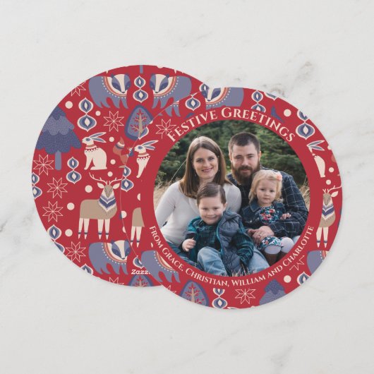 クリスマスパーソナライズされたスカンジナビア北欧の森 シーズンカード (正面/裏面)