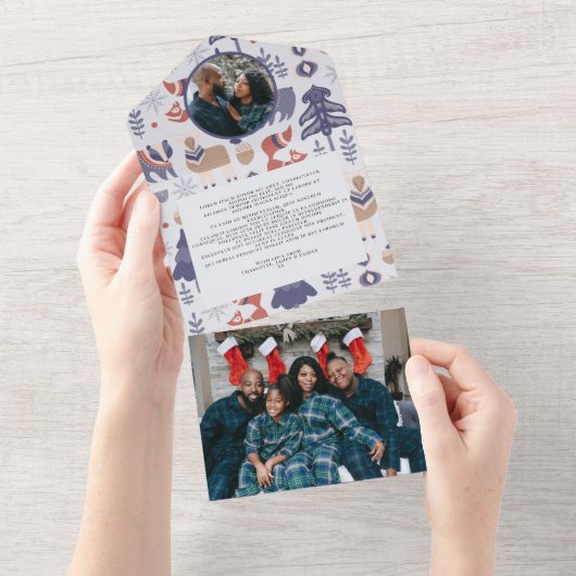 クリスマスパーソナライズされたスカンジナビア北欧カード オールインワン招待状 (貼ってはがせる)