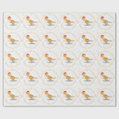 クリスマスパーソナライズされたスキーのオレンジ恐竜 ラッピングペーパー (フラット)