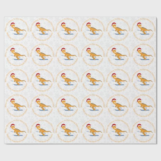 クリスマスパーソナライズされたスキーのオレンジ恐竜 ラッピングペーパー (フラット)