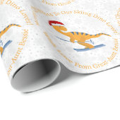 クリスマスパーソナライズされたスキーのオレンジ恐竜 ラッピングペーパー (ロールコーナー)