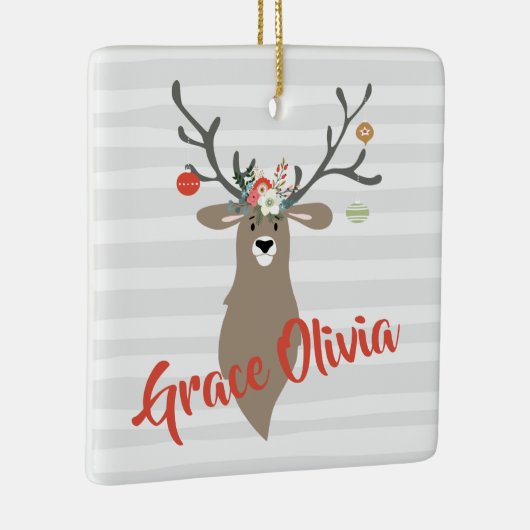クリスマスパーソナライズされたスタお洒落ッグと〔雄ジカの〕枝角 セラミックオーナメント (右)