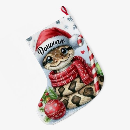 クリスマスパーソナライズされたスネーク ラージクリスマスストッキング (裏面 (吊り時))