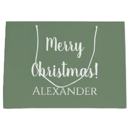 クリスマスパーソナライズされたセージ緑メリークリスマス ラージペーパーバッグ