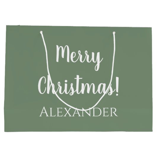クリスマスパーソナライズされたセージ緑メリークリスマス ラージペーパーバッグ (裏面)