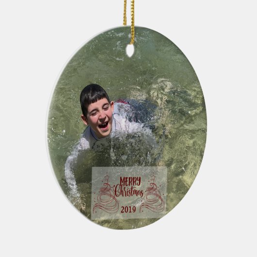 クリスマスパーソナライズされたタイポグラフィ セラミックオーナメント (右)