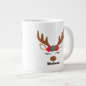 クリスマスパーソナライズされたトナカイ顔クリスマス ジャンボコーヒーマグカップ (正面右)