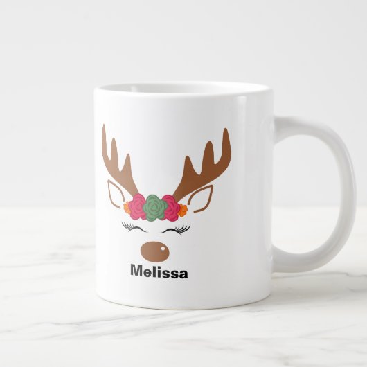 クリスマスパーソナライズされたトナカイ顔クリスマス ジャンボコーヒーマグカップ (右)