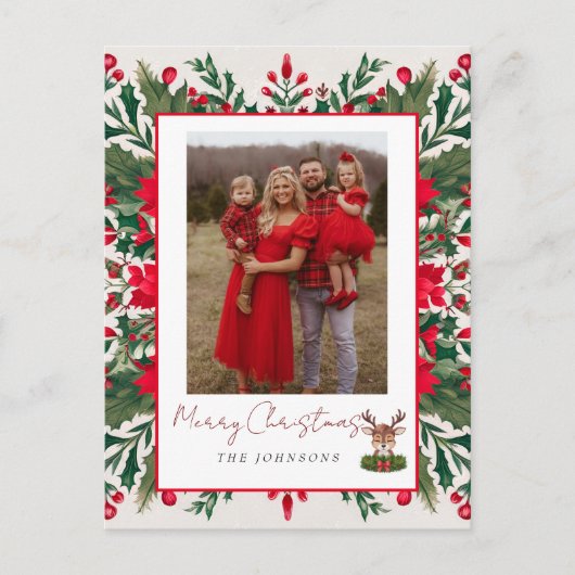 クリスマスパーソナライズされたトナカイ シーズンポストカード (正面)