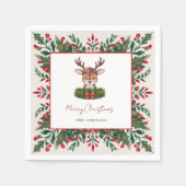 クリスマスパーソナライズされたトナカイ スタンダードカクテルナプキン (正面)