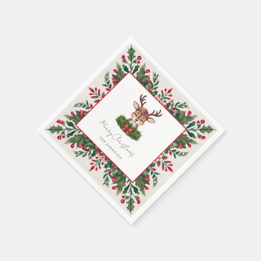 クリスマスパーソナライズされたトナカイ スタンダードカクテルナプキン (角)