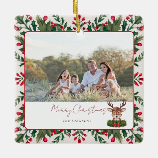 クリスマスパーソナライズされたトナカイ セラミックオーナメント (正面)