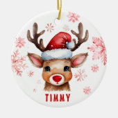 クリスマスパーソナライズされたトナカイ セラミックオーナメント (正面)
