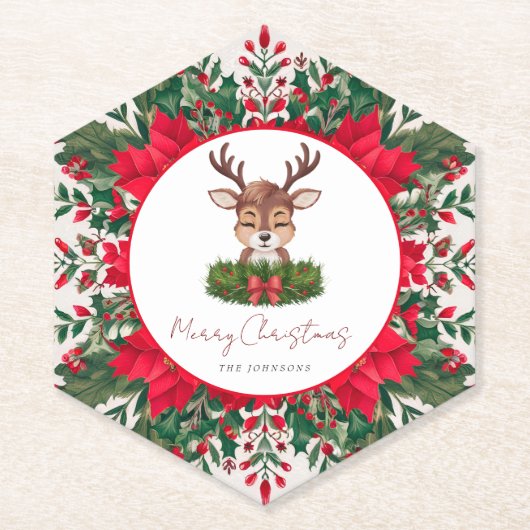 クリスマスパーソナライズされたトナカイ ペーパーコースター (正面)