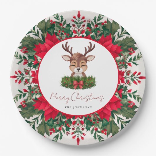 クリスマスパーソナライズされたトナカイ ペーパープレート (正面)