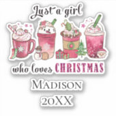 クリスマスパーソナライズされたトレンディーを愛するジャスト・ガール シール (正面)