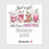 クリスマスパーソナライズされたトレンディーを愛するジャスト・ガール シール (シート)