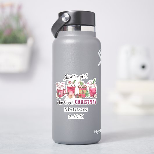 クリスマスパーソナライズされたトレンディーを愛するジャスト・ガール シール (HydroFlask)