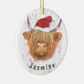 クリスマスパーソナライズされたハット付きハイランド牛の名前 セラミックオーナメント (右)