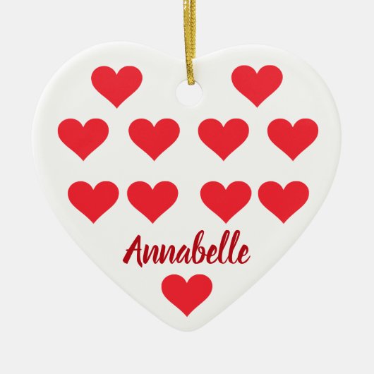 クリスマスパーソナライズされたハート名カッコいいかわいいシック セラミックオーナメント (正面)