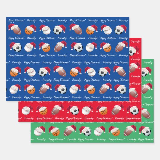 クリスマスパーソナライズされたバラースポーツ ラッピングペーパーシート (セット)
