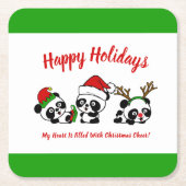 クリスマスパーソナライズされたパンダ スクエアペーパーコースター (正面)