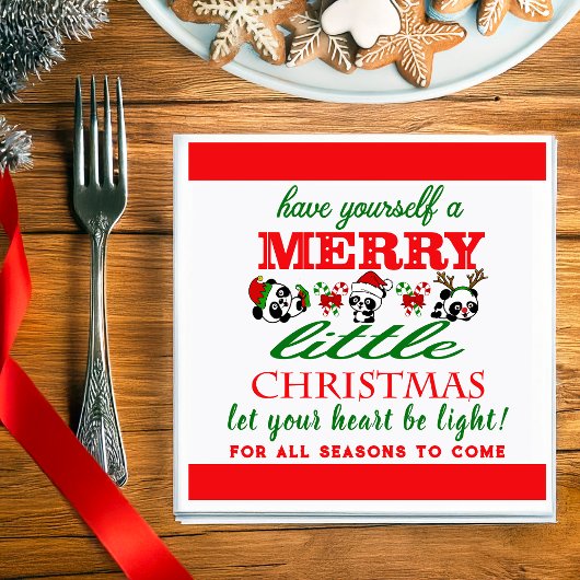 クリスマスパーソナライズされたパンダ スタンダードカクテルナプキン