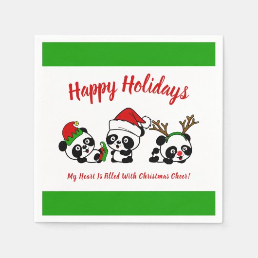 クリスマスパーソナライズされたパンダ スタンダードカクテルナプキン (正面)