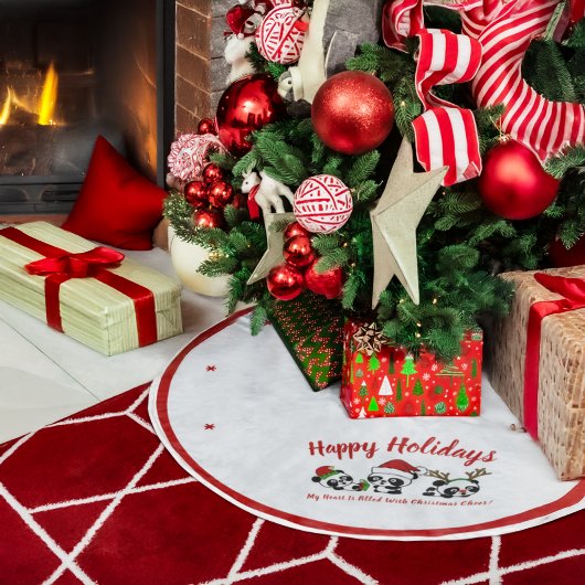 クリスマスパーソナライズされたパンダ ブラッシュドポリエステルツリースカート