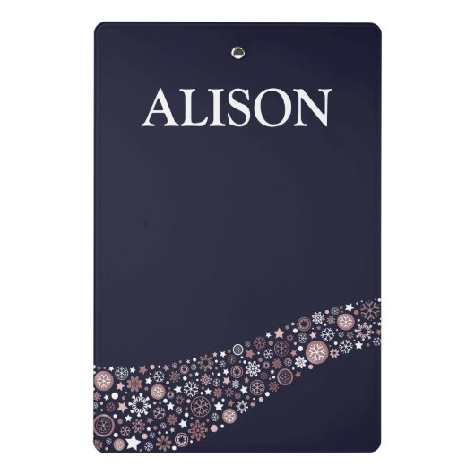 クリスマスパーソナライズされたピンクの金ゴールド雪 ミニクリップボード (裏面)