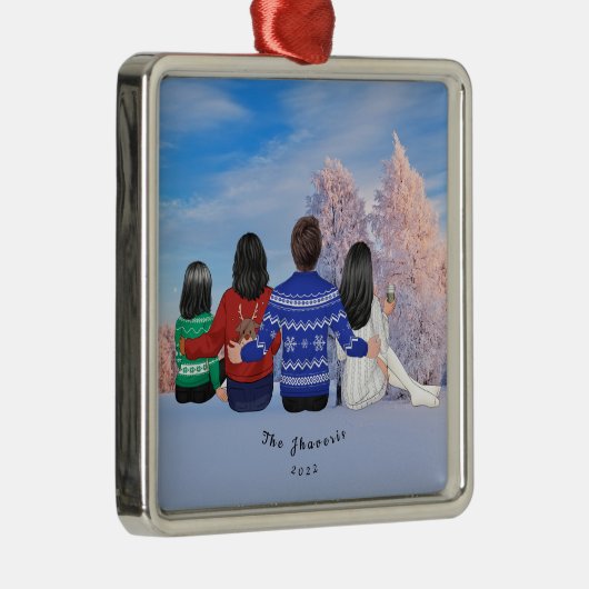 クリスマスパーソナライズされたファミリー母パパ娘 メタルオーナメント (右)