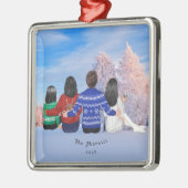 クリスマスパーソナライズされたファミリー母パパ娘 メタルオーナメント (左)