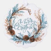 クリスマスパーソナライズされたフォトリースとタイポグラフィ オーナメントカード (正面)