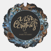 クリスマスパーソナライズされたフォトリースとタイポグラフィ オーナメントカード (正面)